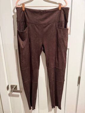 Ruby Ribbon Chocolate Brown Faux Suede High-Waist Pocket Leggings